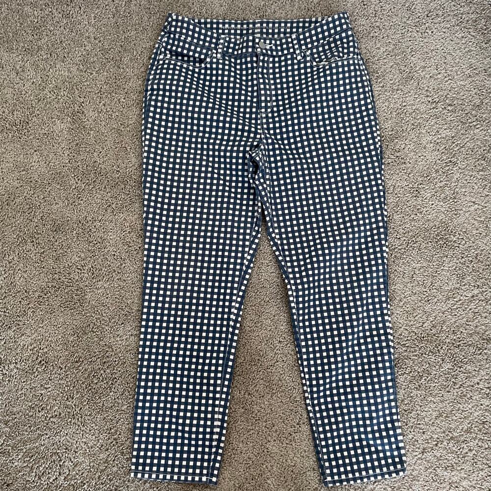 Chicos Girlfriend Slim Leg Ankle Pants Size 1 (8-10)Blue Gingham Perfect Stretch - Picture 13 of 16